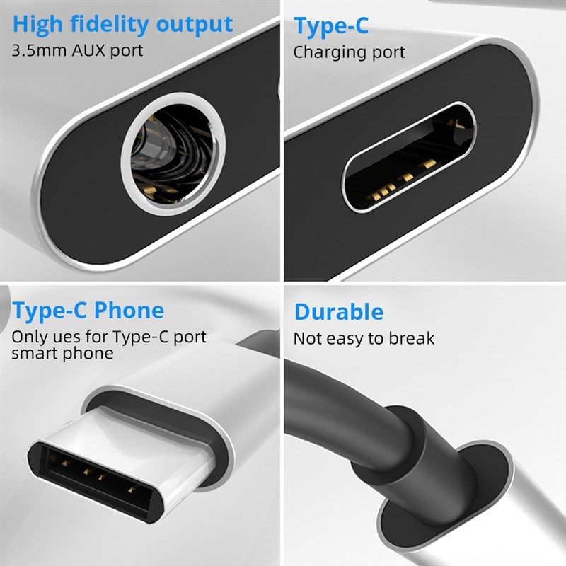 ANMONE Type C Cable Converter To 3.5mm 2 in 1 Transfer Conn