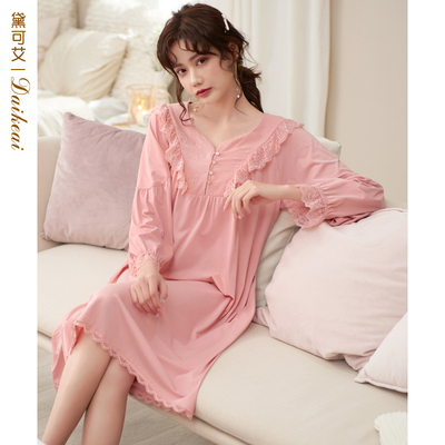 2021年新款睡裙女夏季长袖春秋薄款公主风过膝长款女士睡衣裙