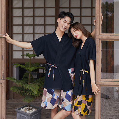 纯棉汗蒸服开衫女韩版可爱浴服情侣日式和L服男大码全棉桑拿服浴