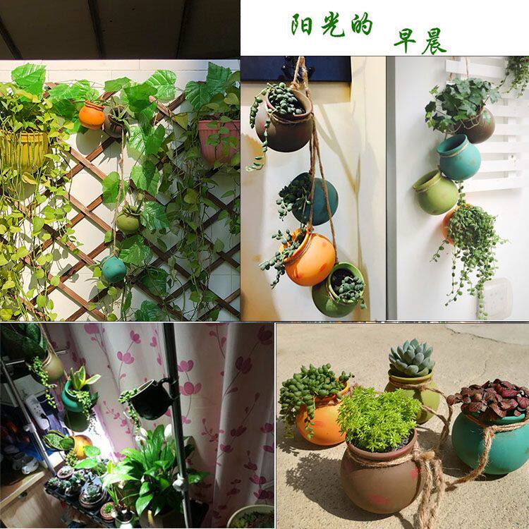 陶瓷花盆麻绳多肉植物吊兰悬挂式懒人垂吊花卉吊盆吊蓝壁挂摆件