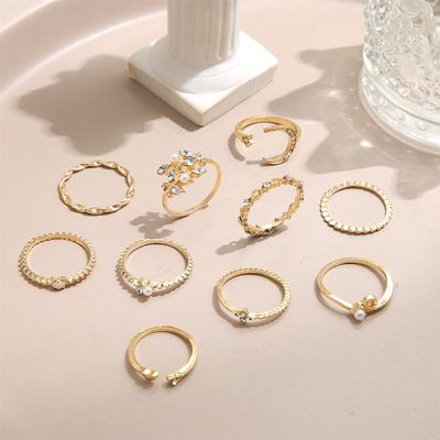 速发10 Piece Set Star Moon ring diamond heart pearl leaf 戒