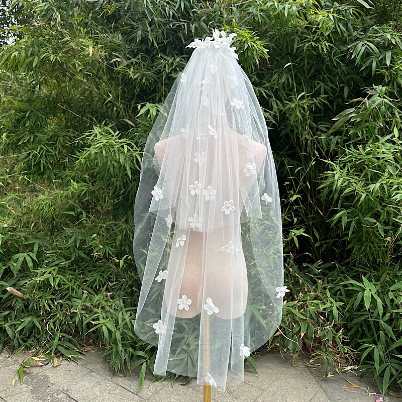 重工奢华头纱新娘主婚q纱拖地云朵头纱鱼尾婚纱头饰新娘高级立体