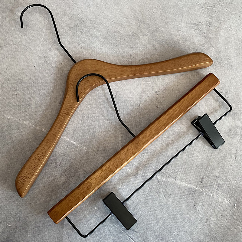 网红橡胶木服装店植绒防滑胡桃木色衣架实木男女服装店衣挂装裤架,收纳整理,木质衣架,淘宝优惠券,粉丝福利购,淘宝优惠卷