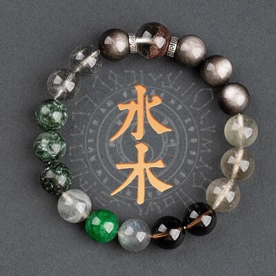 五行缺补喜用金水木火土手链男女款天然水晶多宝手串聚宝盆平衡饰