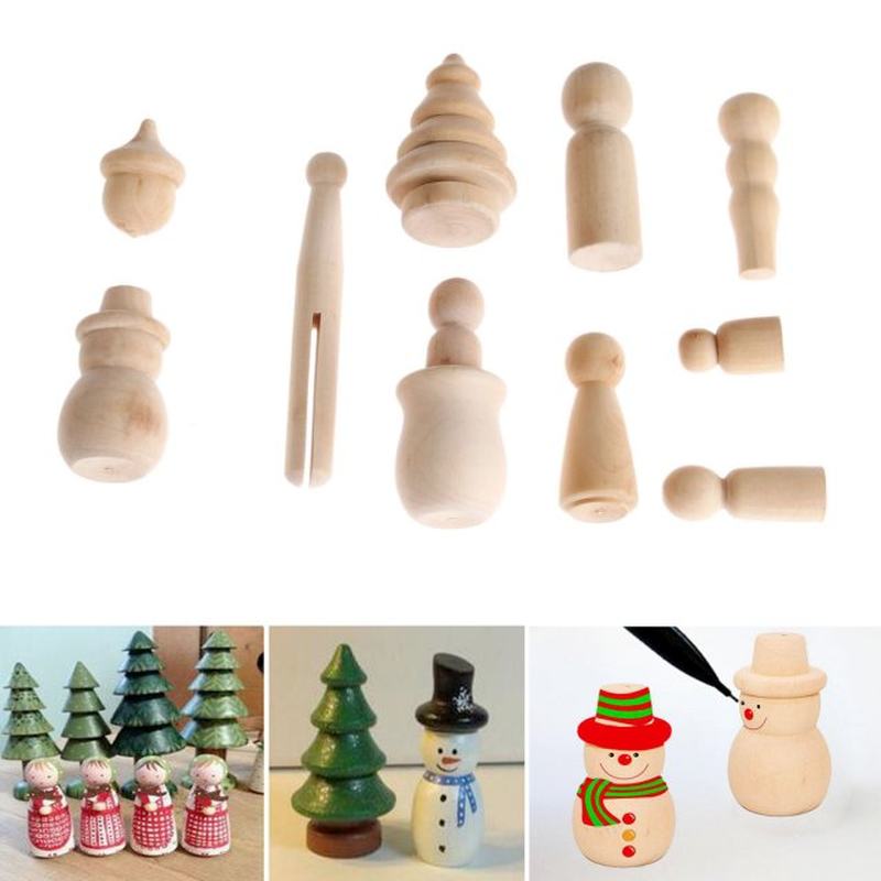 推荐10/5pcs/set Unfinished Wooden Peg Dolls Unfinished Wood