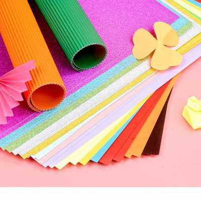 a4彩色卡纸加厚彩纸pdiy折纸手工纸闪光皱纹纸瓦楞纸黑色卡纸