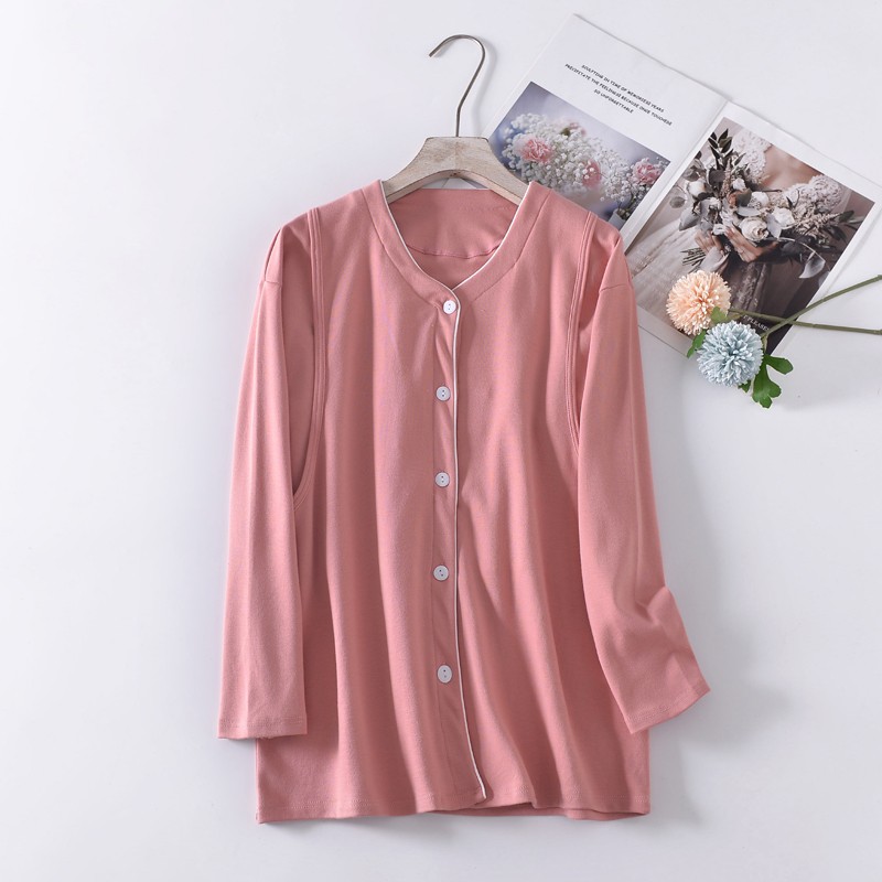 秋冬新纯色纯棉加厚喂奶衣孕妇产后月子服睡衣哺乳长袖T恤可外穿