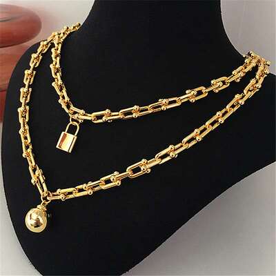 速发U-shaped chain ball lock necklace ins clavicle chain nec