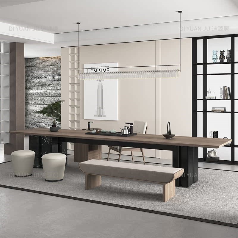 新中式胡桃木茶桌2025新款轻奢高端实木茶台办公室茶室岩板泡茶桌