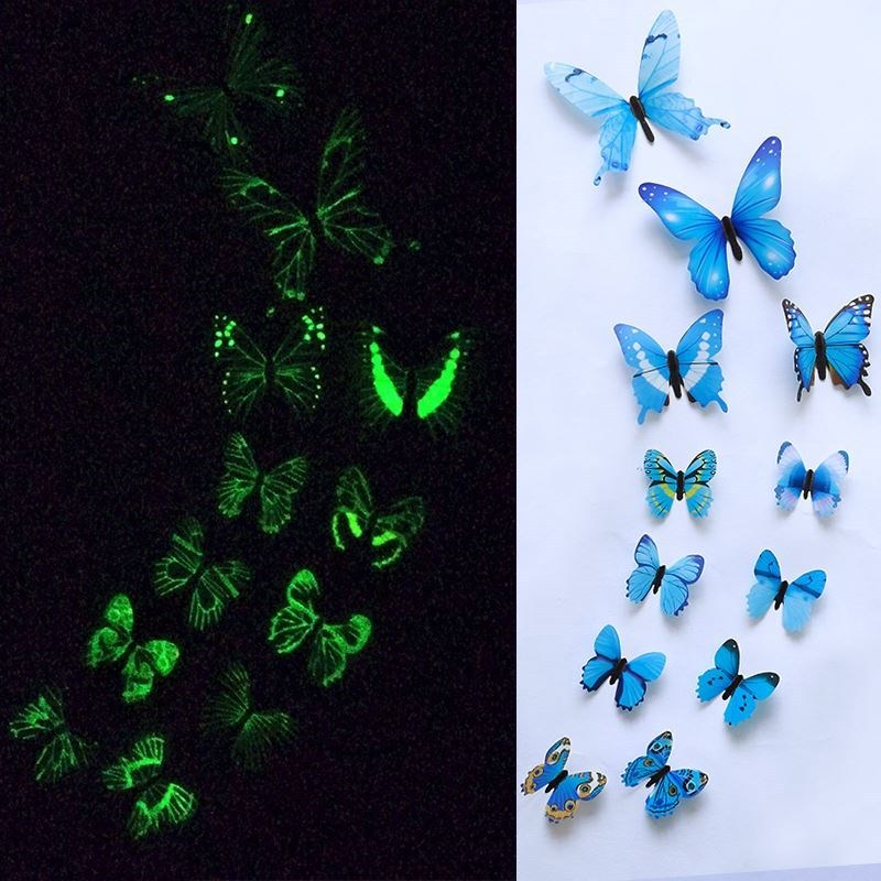 新品12Pcs/set Luminous butterfly Wall Sticker living room Bu-封面