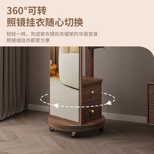 实木穿衣镜挂衣架一体家用卧室全身镜落地镜带抽屉可旋转试衣镜子