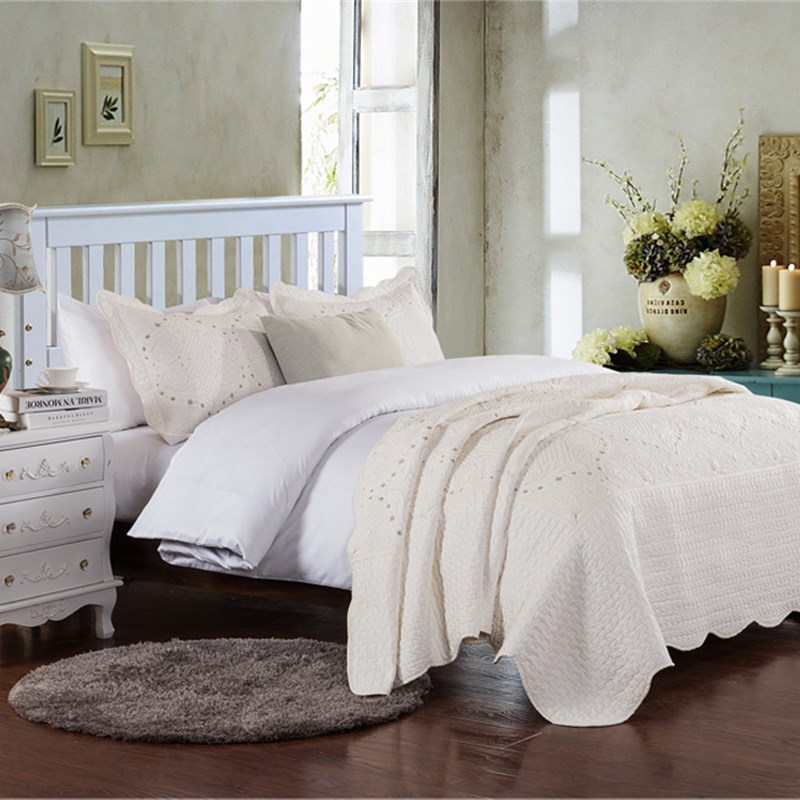 NN0I宫廷风l欧式绣花床单绗缝被三件套空调被床罩床盖床上用品