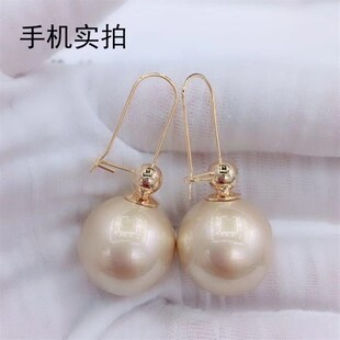 咖啡金网红大珍珠耳环女气质个性潮人百搭长款冷淡风超仙耳坠