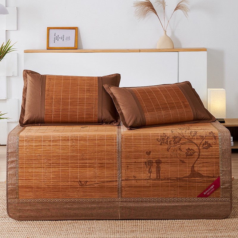 新品百富帝凉席竹席双面折叠双人碳化清凉I竹藤席子1.5米不含枕套