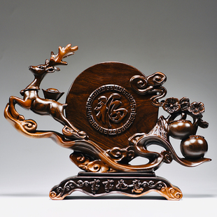 鹿擺件福祿呈祥黑檀實(shí)木雕刻梅花鹿賀壽喬遷送禮家居客廳玄關(guān)裝 飾