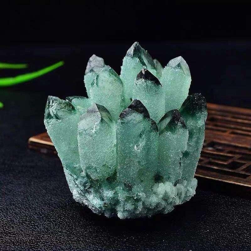 天然绿幽灵绿水晶簇原石摆件w手链消磁石家居鱼缸摆设办公桌装饰