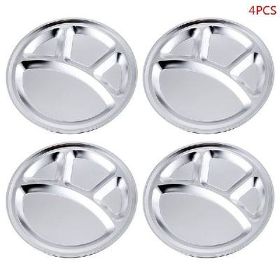 极速4pcs1Set Stainless Steel 4 Sections Round Divided Plate