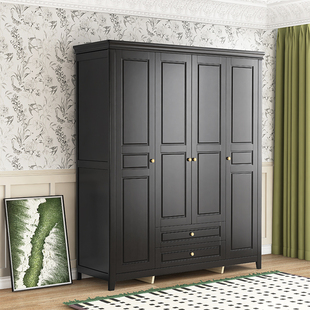 实木衣柜黑色复古法式 厂家美式 现代简约四门衣柜储物柜卧室大容量