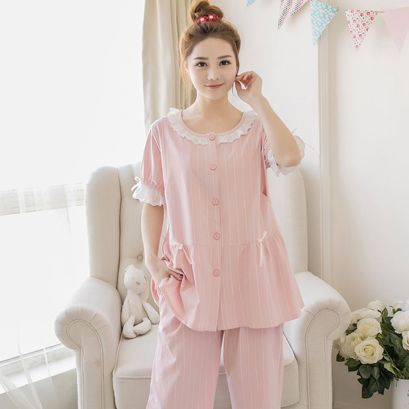 孕妇睡衣春夏薄款月子服短袖七分裤套装哺乳喂奶衣大码胖MM200斤