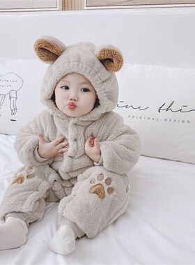 新生婴儿连体衣冬季加厚外穿网红衣服卡通男N女宝宝外出抱衣秋冬