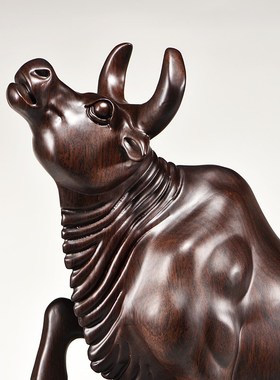 牛摆件牛气冲天黑檀实木雕刻生肖牛动物家居玄关装饰送礼乔迁开业