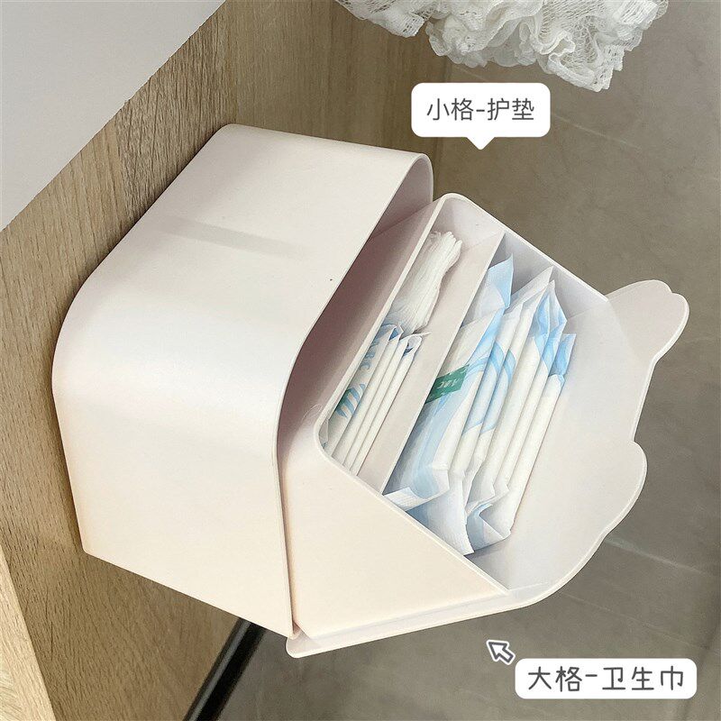 热销家用卫生棉收纳盒壁挂免打孔大容量厕所专用防尘棉棒化妆棉置