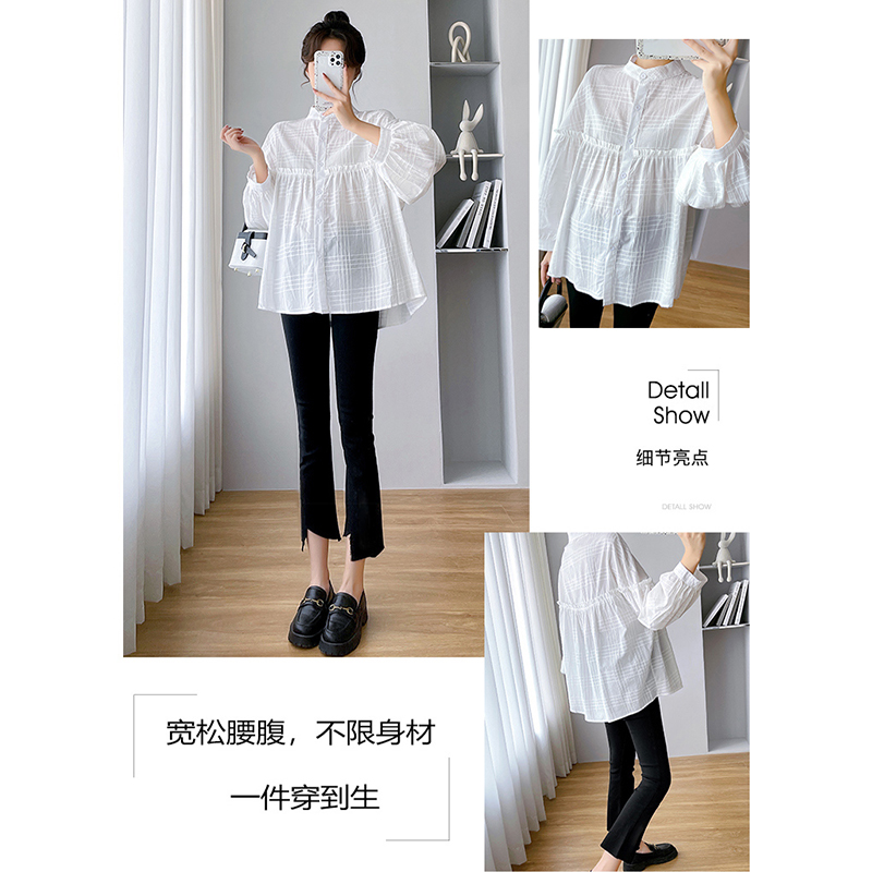 孕妇套装2023新款外出产检时尚洋气时髦白色上衣裤子两件套春秋女