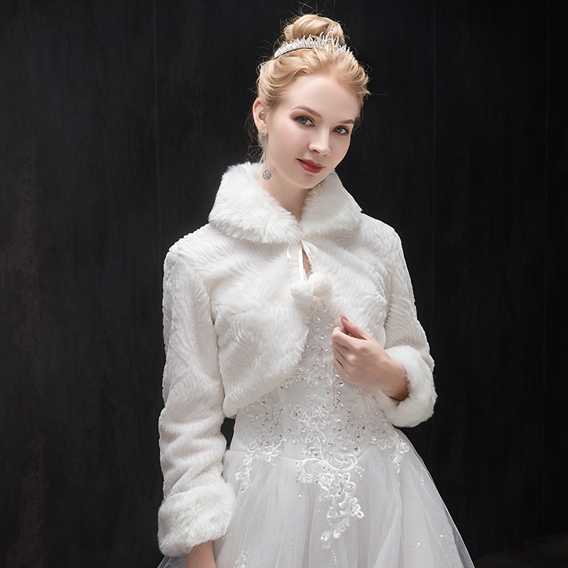 新款新娘婚纱礼服毛披肩s秋冬季长袖韩版旗袍加厚保暖结婚外套白