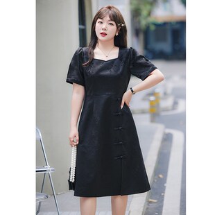 显瘦大码 新款 改良旗袍国风旗袍新中式 气质开衩长裙 胖mm连衣裙夏装