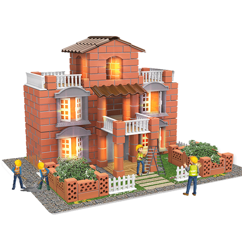 儿童泥瓦匠盖房子砌墙玩具s小小屋模型拼装手工diy建筑师水泥砖头
