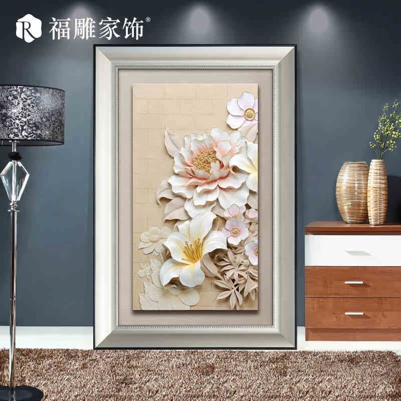 玄关画现代简约竖版过道手绘立体浮雕画有框单幅过道壁画走廊挂画