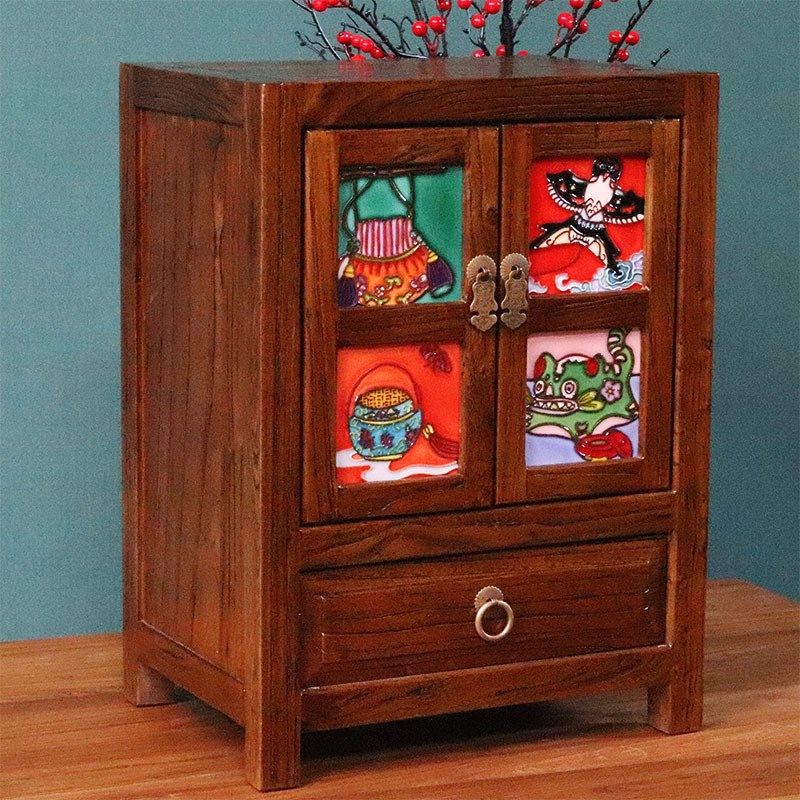 对开门小柜子-47*34*25中式纯实木储物柜桌面收纳柜飘窗收纳柜