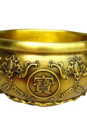 纯铜五福聚宝盆聚财店铺开业礼品铜大号聚Q宝盆铜碗家居摆件