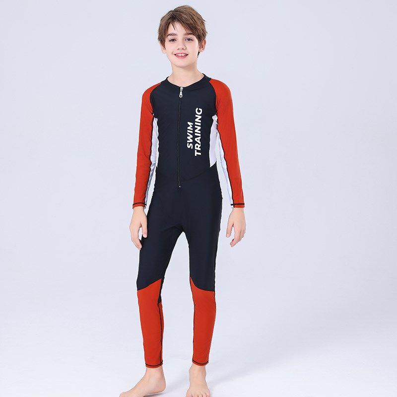 2024年新款男童长袖长裤连体游泳衣男孩青少年泳装冲浪潜水服儿童