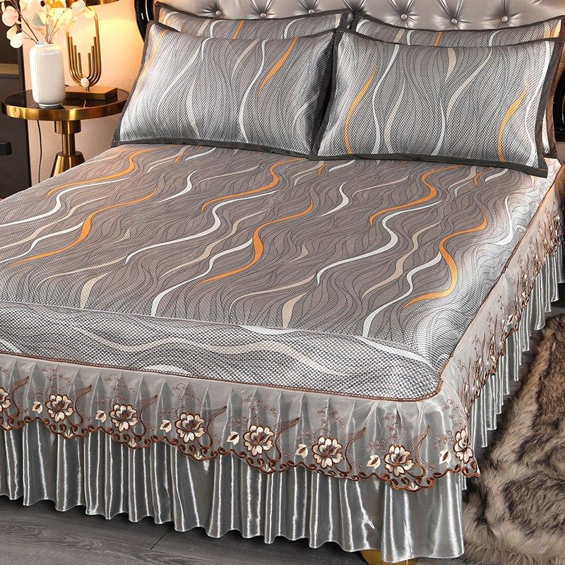 天然冰藤席夏季冰丝凉席三件套可水洗机洗床裙款可折叠空调软席子,床上用品,藤席,淘宝优惠券,粉丝福利购,淘宝优惠卷