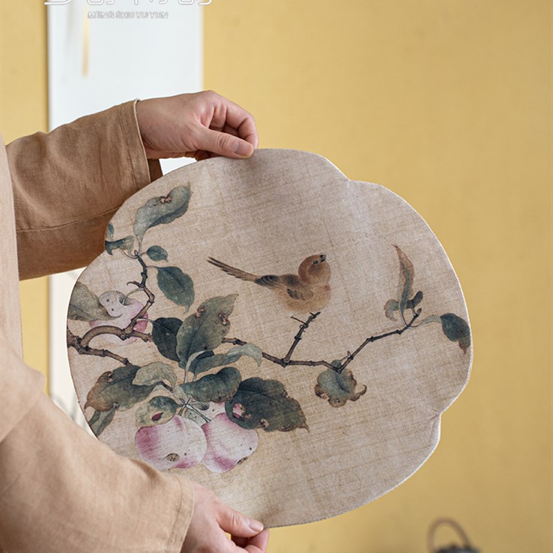 香云纱海棠茶席果熟来禽图双面干泡茶席防水茶桌垫桌旗茶道零配件