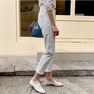 155白色直e筒牛仔裤女2023春高腰显瘦八分小个子百搭九分烟管黑色