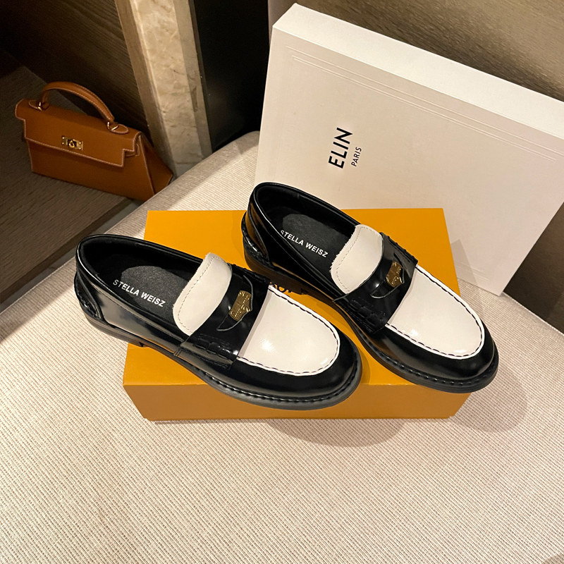 传祺女鞋手工金币乐福鞋s女2023新款秋夏款厚底拼色英伦小皮鞋