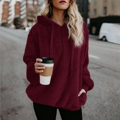速发94 Long Sleeve Hooded Solid Color Women's Sweater Jacket