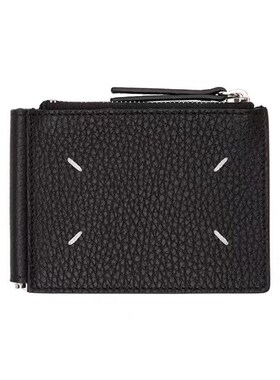 MMM风格 21AW牛皮黑色卡包四点缝F线欧美男女真皮零钱包拉链皮钱