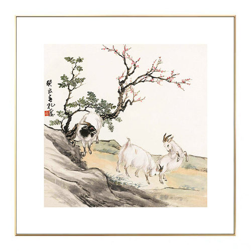 玄关装饰画餐厅挂画饭厅新中式壁画卧室床头门厅书房茶室三羊开泰
