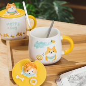 高颜值可爱喝水杯女学生家用陶瓷马D克杯办公室情侣咖啡杯子带盖