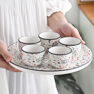 家庭用单只小茶杯小号酒杯陶瓷杯子托盘套装 北欧简约江中杯茶水杯