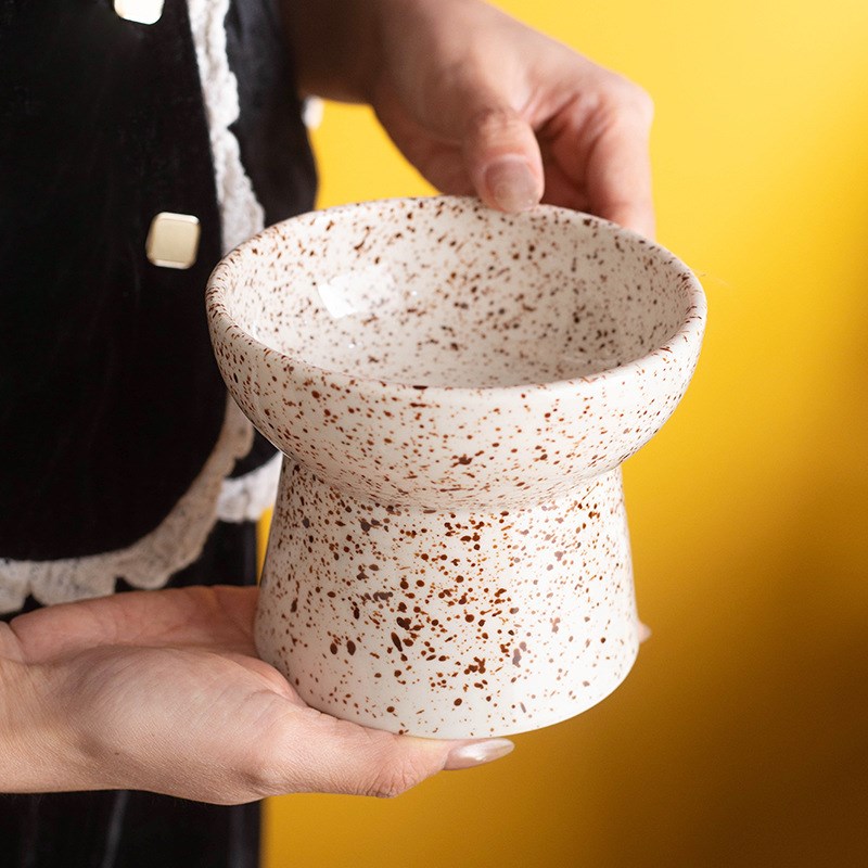 高脚猫碗陶瓷宠物碗护颈平口碗猫碗猫咪食盆碗成猫食器