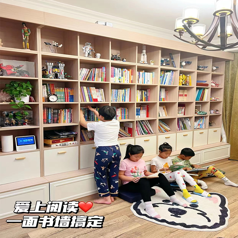 创意满墙书柜客厅到顶一体整墙图书馆书架大容量定制电视柜