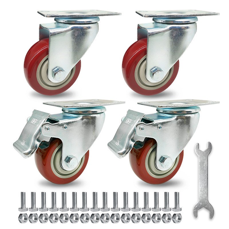 亚马逊套盒 中型k3/4寸枣红轮万向轮活动带刹车PVC静音推车脚轮