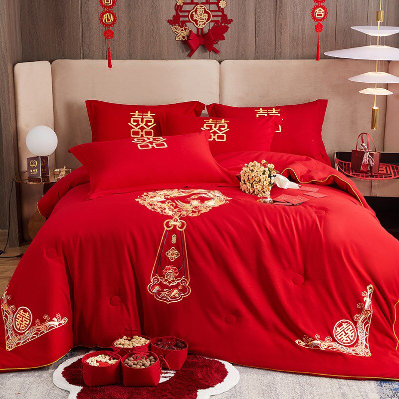 传统中式婚庆100纯新疆棉花刺绣红色结婚陪嫁喜被芯冬季加厚10斤6,床上用品,婚庆床品套件,淘宝优惠券,粉丝福利购,淘宝优惠卷