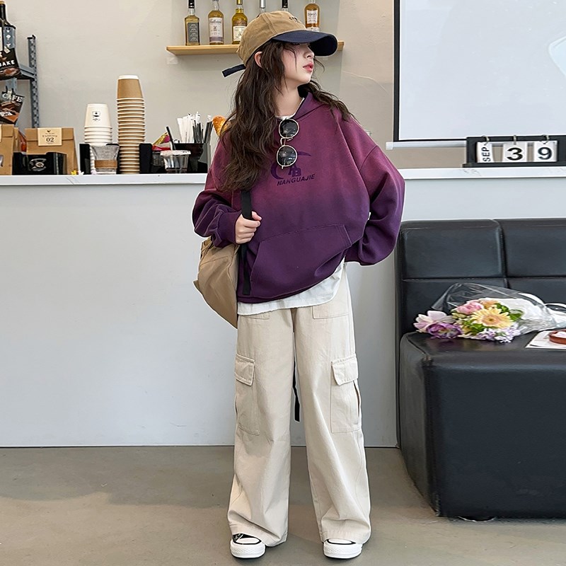 热销女童连帽卫衣春秋款2024新款洋气儿童时髦渐变帽衫中大童秋季