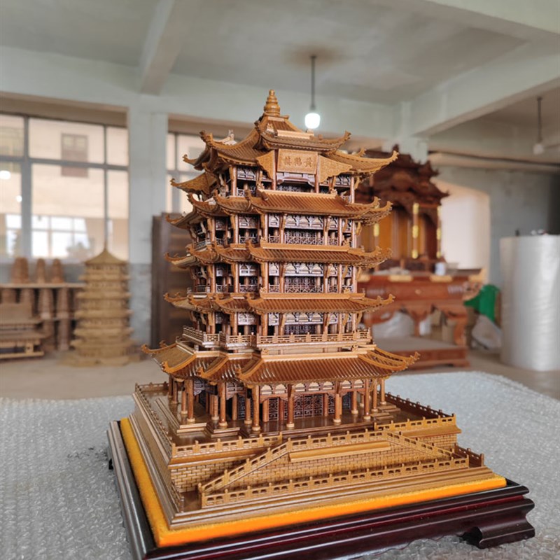 中国木雕挂件家居装饰摆件礼品工艺品古建模型30公分高楠木黄鹤楼