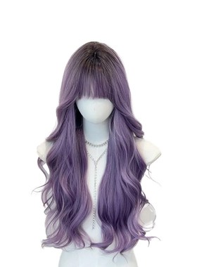 【紫藤花】假发女长发紫色整顶大波浪长卷发仿真人发cos全头套式
